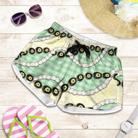 Green Palaka Hawaii Shorts for Women Kukui Nut Pikake Lei Hawaiian Tapa Pattern - Polynesian Pride