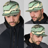 Green Palaka Hawaii Snapback Cap Kukui Nut Pikake Lei Hawaiian Tapa Pattern - Polynesian Pride