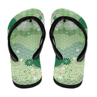 Green Palaka Japanese Traditional Flip Flops Asanoha Seigaiha Sakura Motif - Polynesian Pride