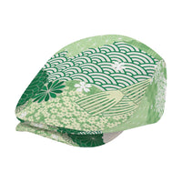 Green Palaka Japanese Traditional Jeff Hat Asanoha Seigaiha Sakura Motif LT14 - Polynesian Pride