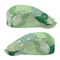 Green Palaka Japanese Traditional Jeff Hat Asanoha Seigaiha Sakura Motif LT14 - Polynesian Pride