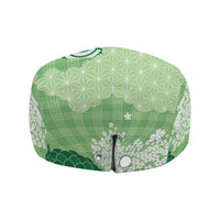 Green Palaka Japanese Traditional Jeff Hat Asanoha Seigaiha Sakura Motif LT14 - Polynesian Pride