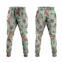 Green Paniolo Palaka Hawaiian Cowgirl Christmas Jogger Pants - Polynesian Pride