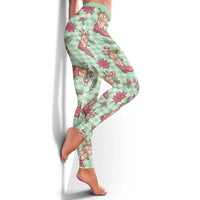 Green Paniolo Palaka Hawaiian Cowgirl Christmas Leggings - Polynesian Pride