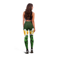 Green Polynesia Leggings Plumeria Tropical Leaves With Galaxy Polynesian Art - Polynesian Pride