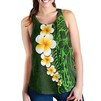 Green Polynesia Women Racerback Tank Plumeria Tropical Leaves With Galaxy Polynesian Art - Polynesian Pride