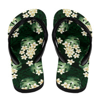 Green Tropical Hawaii Flip Flops Seamless Monstera Plumeria Hawaiian Pattern - Polynesian Pride
