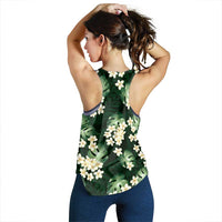 Green Tropical Hawaii Women Racerback Tank Seamless Monstera Plumeria Hawaiian Pattern - Polynesian Pride