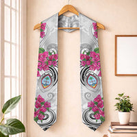 Guam Chamorro Graduation Stole Curves Polynesian Tattoo Mix Bougainvillea LT05 One Size White - Polynesian Pride