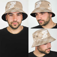 Hawaii Aloha Plumeria Lei Beige Palaka Bucket Hat - Polynesian Pride