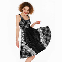 Hawaii Aloha Plumeria Lei Black Palaka Midi Dress - Polynesian Pride