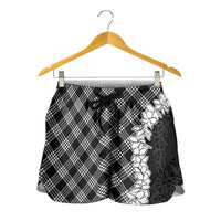 Hawaii Aloha Plumeria Lei Black Palaka Shorts for Women - Polynesian Pride