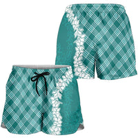 Hawaii Aloha Plumeria Lei Teal Palaka Shorts for Women - Polynesian Pride