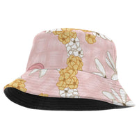 Hawaii Anthurium Tiare Pikake Lei Bucket Hat Akala Lauhala Art Pattern