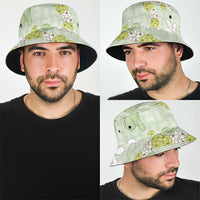 Hawaii Anthurium Tiare Pikake Lei Bucket Hat Sage Green Lauhala Art Pattern