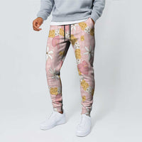 Hawaii Anthurium Tiare Pikake Lei Jogger Pants Akala Lauhala Art Pattern