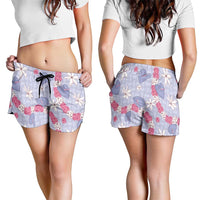 Hawaii Anthurium Tiare Pikake Lei Shorts for Women Poni Lauhala Art Pattern LT01 - Polynesian Pride