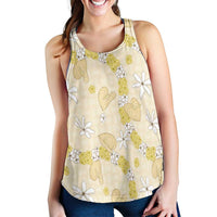 Hawaii Anthurium Tiare Pikake Lei Women Racerback Tank Melemele Lauhala Art Pattern LT01 - Polynesian Pride