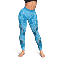 Hawaii Blue Hibiscus Pikake Lei Leggings - Polynesian Pride