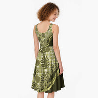 Hawaii Breadfruit Palaka Midi Dress Omaomao Maile Lei - Polynesian Pride