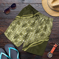 Hawaii Breadfruit Palaka Shorts for Men Omaomao Maile Lei LT9 Green - Polynesian Pride