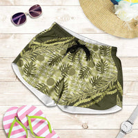 Hawaii Breadfruit Palaka Shorts for Women Omaomao Maile Lei - Polynesian Pride