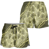 Hawaii Breadfruit Palaka Shorts for Women Omaomao Maile Lei - Polynesian Pride