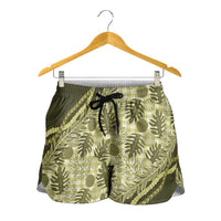 Hawaii Breadfruit Palaka Shorts for Women Omaomao Maile Lei - Polynesian Pride