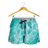 Hawaii Breadfruit Palaka Shorts for Women Polu Opal Maile Lei - Polynesian Pride