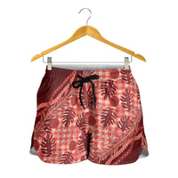 Hawaii Breadfruit Palaka Shorts for Women Ulaula Maile Lei - Polynesian Pride
