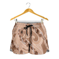 Hawaii Brown Hibiscus Pikake Lei Shorts for Women - Polynesian Pride