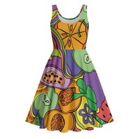 Hawaii Fruits Hippie Style Midi Dress Vibrant Colorful