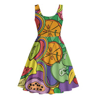 Hawaii Fruits Hippie Style Midi Dress Vibrant Colorful