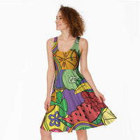 Hawaii Fruits Hippie Style Midi Dress Vibrant Colorful