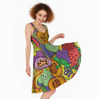Hawaii Fruits Hippie Style Midi Dress Vibrant Colorful