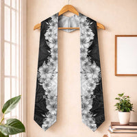 Hawaii Hibiscus Flowers Graduation Stole Grayscale Polynesian Pattern LT05 One Size Black - Polynesian Pride