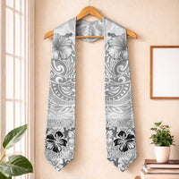 Hawaii Hibiscus With White Polynesian Pattern Graduation Stole