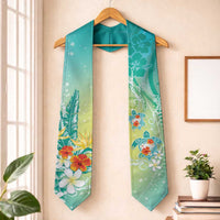 Hawaii Honu Graduation Stole Tropical Flowers Turquoise Gradient