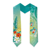 Hawaii Honu Graduation Stole Tropical Flowers Turquoise Gradient