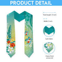 Hawaii Honu Graduation Stole Tropical Flowers Turquoise Gradient