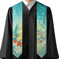 Hawaii Honu Graduation Stole Tropical Flowers Turquoise Gradient