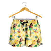 Hawaii Hula Girl Tropical Shorts for Women Yellow Palaka