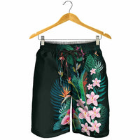 Hawaii Hummingbird Tropical Flowers Shorts for Men Dark Green