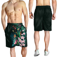 Hawaii Hummingbird Tropical Flowers Shorts for Men Dark Green