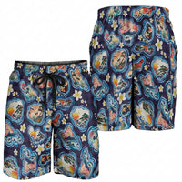 Hawaii Islands Map Design with Japanese Landscape Shorts for Men Hawaiian Japan Fusion Art Navy Color LT03 - Polynesian Pride
