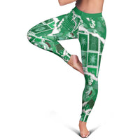 Hawaii Japanese Culture Green Leggings Spring Cranes Aloha Pattern LT01 - Polynesian Pride