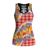 Hawaii Kahili Palaka Motifs Hollow Tank Top Hawaiian Honohono Pikake Lei