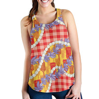 Hawaii Kahili Palaka Motifs Women Racerback Tank Hawaiian Honohono Pikake Lei