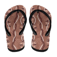 Hawaii Maile Lei Flip Flops With Brown Monstera Pattern - Polynesian Pride