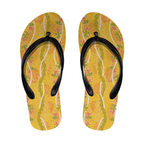 Hawaii Maile Lei Flip Flops With Yellow Monstera Pattern - Polynesian Pride
